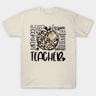 Teacher Cheetah Apple Inspiring words T-Shirt